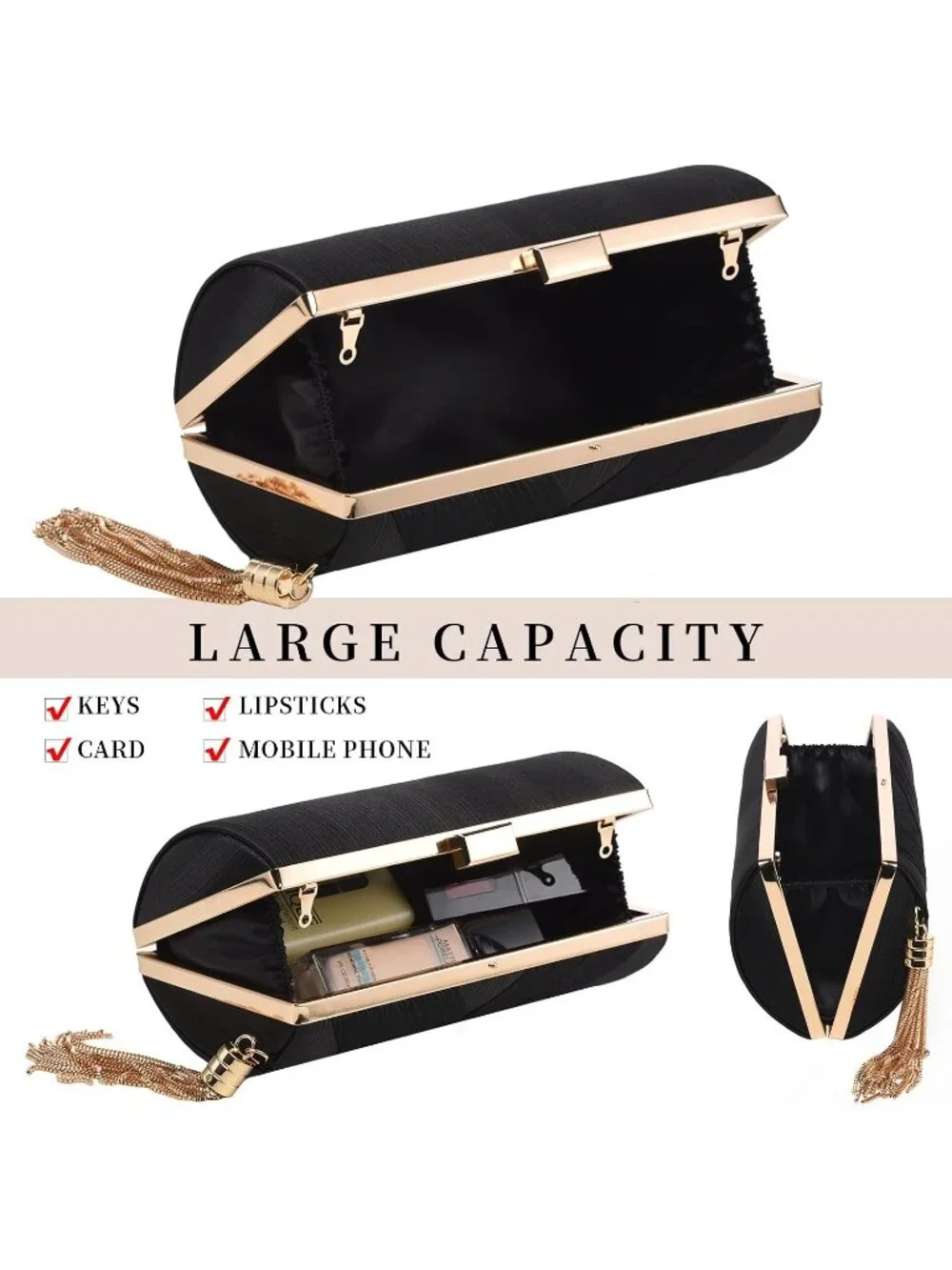 👜 Women's Black Tassel Evening Clutch bag Crossbody Night out Clutch Purses